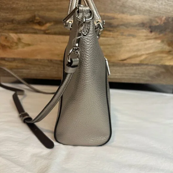 COACH Metallic Leather Prairie Satchel Platinum 87686 Convertible Crossbody $328 - Picture 5 of 12